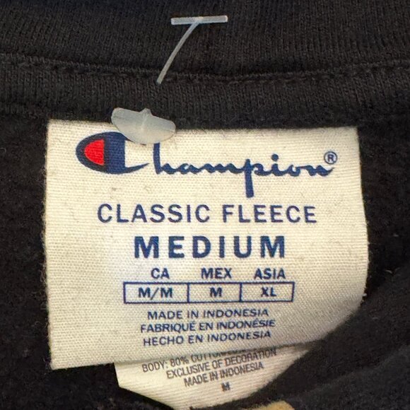 NWOT Champion Classic Fleece Hoodie – Black with Multicolor Graphic Print Size M - Picture 6 of 8